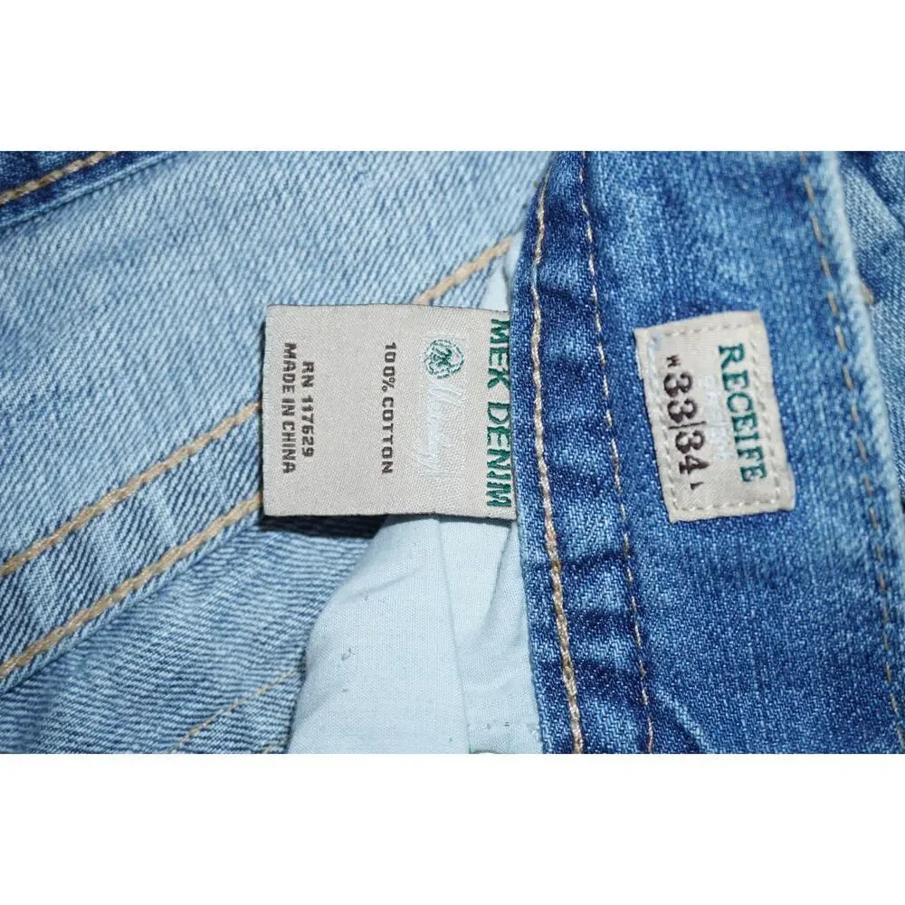 MEK Denim Recife Distressed Straight 33x34 – Raw Hem – Embroidered Back Pockets